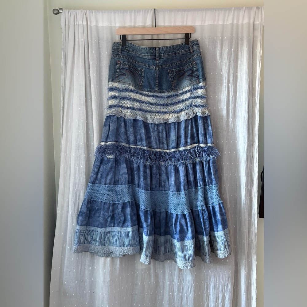 Y2K Arizona Jeans Boho Whimsy Blue Tiered Skirt - Picture 3 of 8